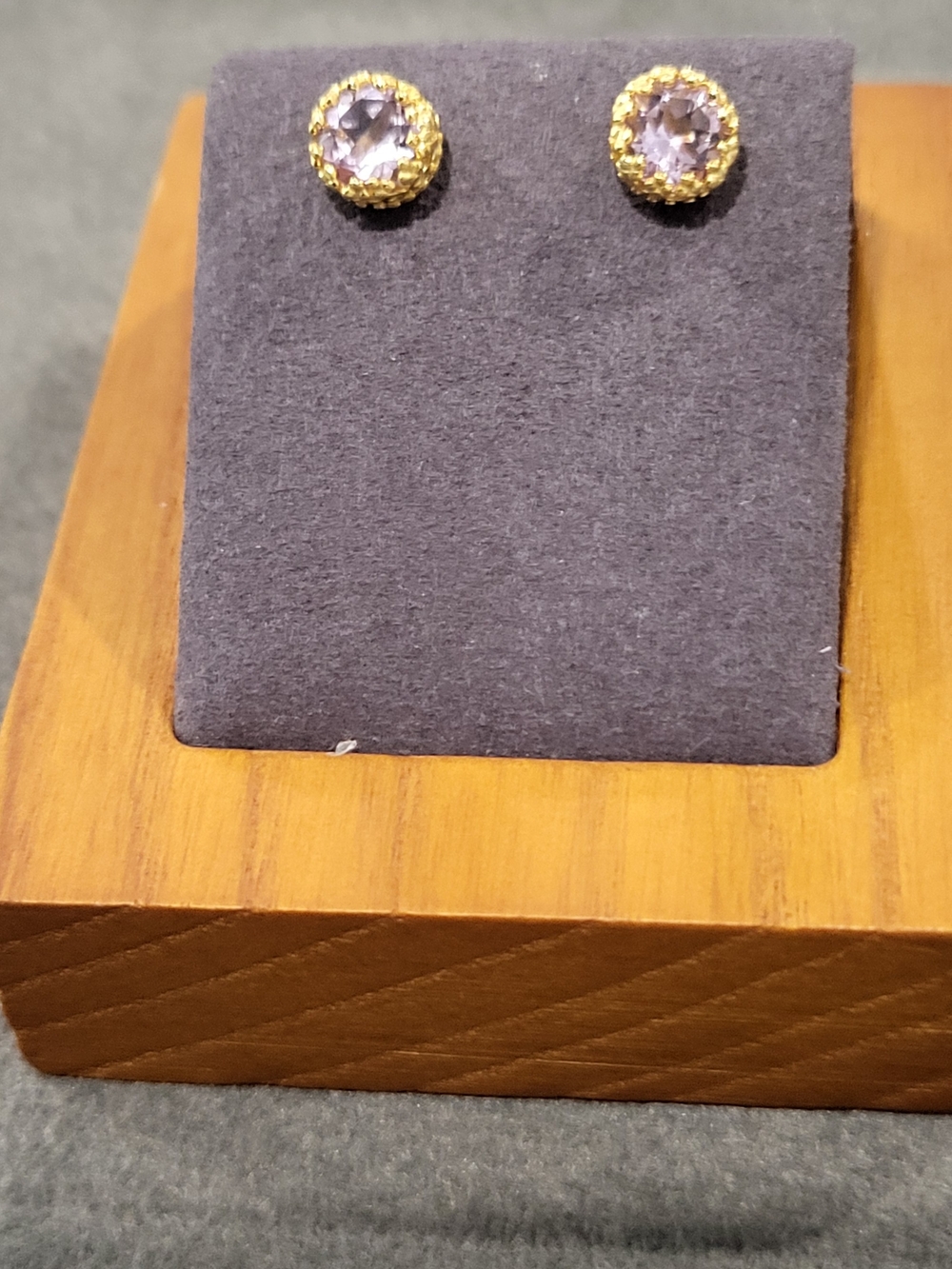Gold Over Sterling Silver Amethyst Studs In A Crown Setting - Women Jewelry
